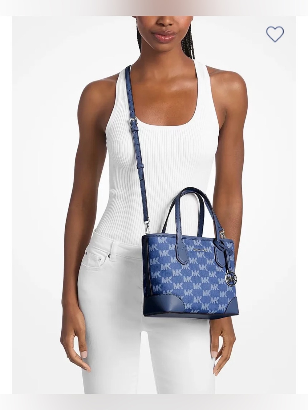 Michael Kors Navy MK Signature Small Tote with Crossbody Strap